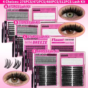 512pcs/480pcs/276pcs D Curl Lash Clusters Kit, Eyelash Extensions, Spike/Cat Lashes, Feline Lash Look 3D Effect False Eyelash DIY Individual Clusters Lash Kit, Kit With Bond&Seal Tweezers, For Beginners & Pros, Easy Apply for Makeup Daily