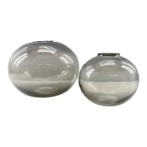 Caspian Hand Blown Round Glass Vase, Set of 2