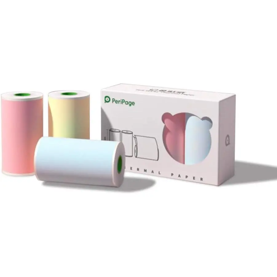 Peripage Colorful Mini Printer Paper Sticker, Thermal Printing Paper Can be Pasted fit for A6/A8 , Oilproof, Scratchproof,3 Roll(Pink,Blue,Yellow),3.6m/roll