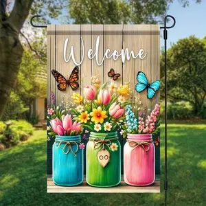 Garden Welcome Flag, Colorful Flower Pattern Double sided Garden Flag, Courtyard Garden Outdoor Decoration Flag 12x18 inches