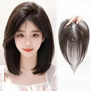 Real Human Hair Bangs Topper Top Piece Volumizing High Root Lift Cover Gray Lightweight Invisible Seamless for Women Thinning Hair