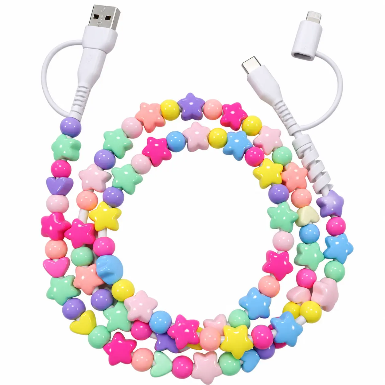 Beaded Charging Cords - Fit for all device USBC & Lightening 4-in-1 USB-C Cable,or 2-in-1 data line