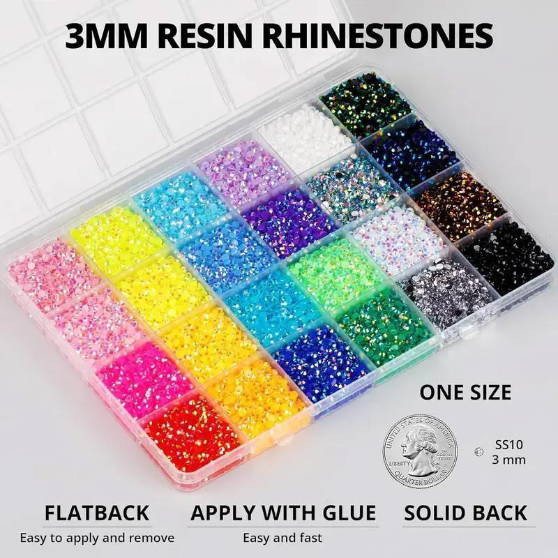 30000Pcs 24 Color Jelly Rhinestones Multicolor Resin Flatback Gems with Kit Tools for Diamond Art Bedazzling Jewelry Crafting Book Shoes Nail Art