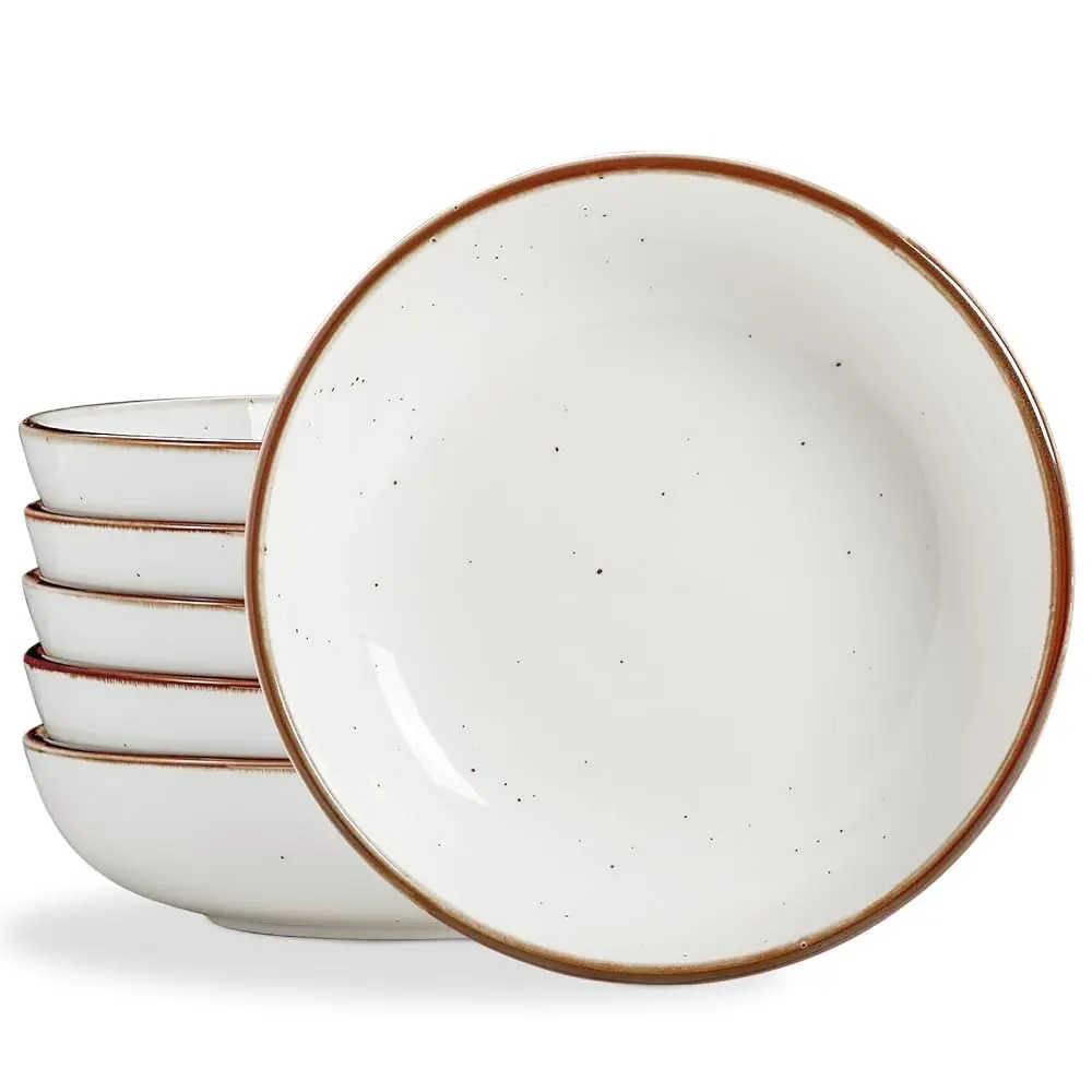 ONEMORE 10.5-inch Ceramic Plate - Large Ceramic Plate Set (6 pieces), Dessert Salad Plate, Suitable for Microwave, Dishwasher, and Oven, Easy to Clean, Country Style with Spot Texture, Milk White