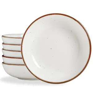 ONEMORE 10.5-inch Ceramic Plate - Large Ceramic Plate Set (6 pieces), Dessert Salad Plate, Suitable for Microwave, Dishwasher, and Oven, Easy to Clean, Country Style with Spot Texture, Milk White