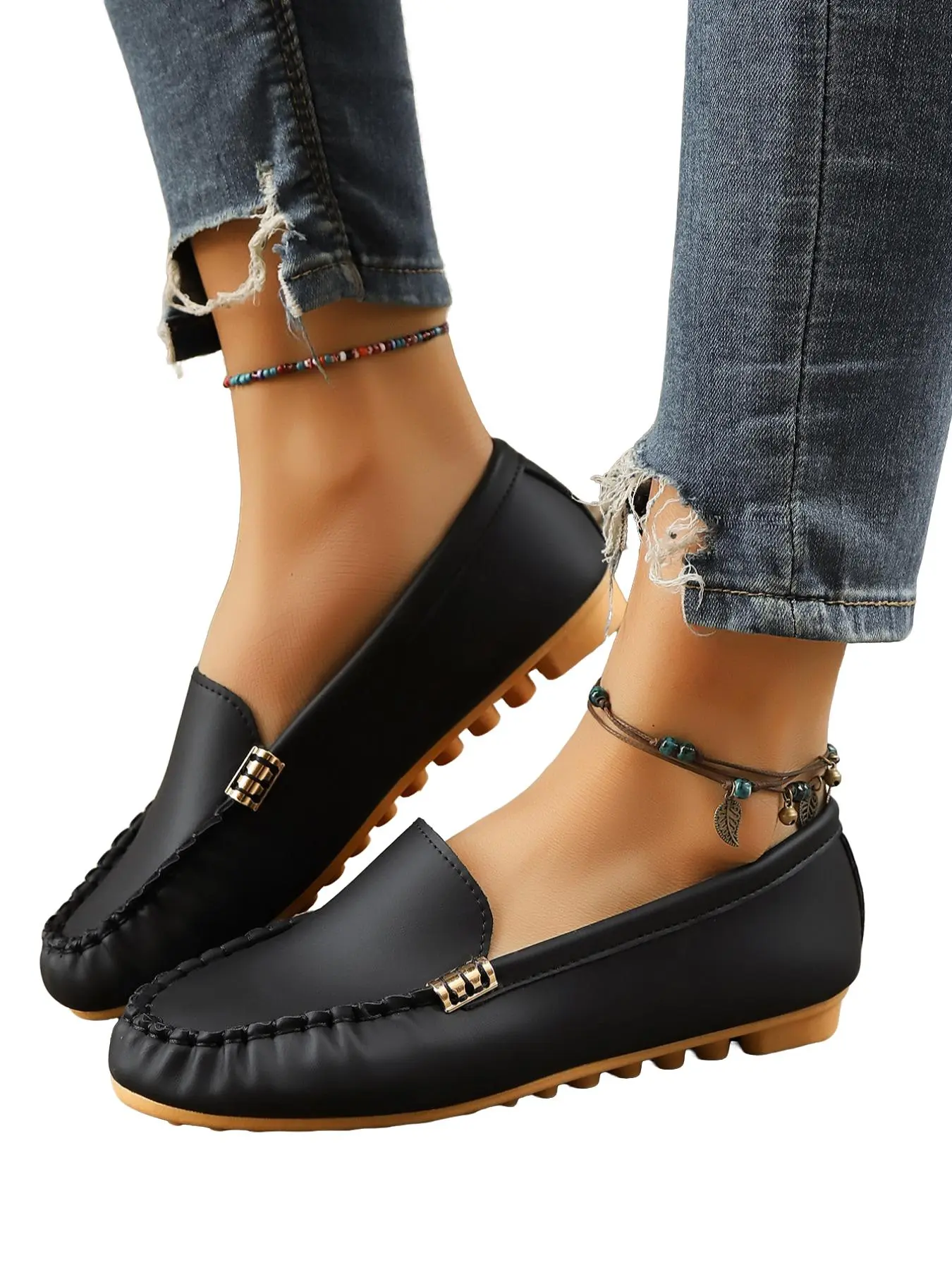 Women's Fashionable Plain Color Flatform Loafers, Casual Comfortable Buckle Design Shoes for Daily Wear, Lightweight Breathable Shoes for All Seasons, Casual Flats