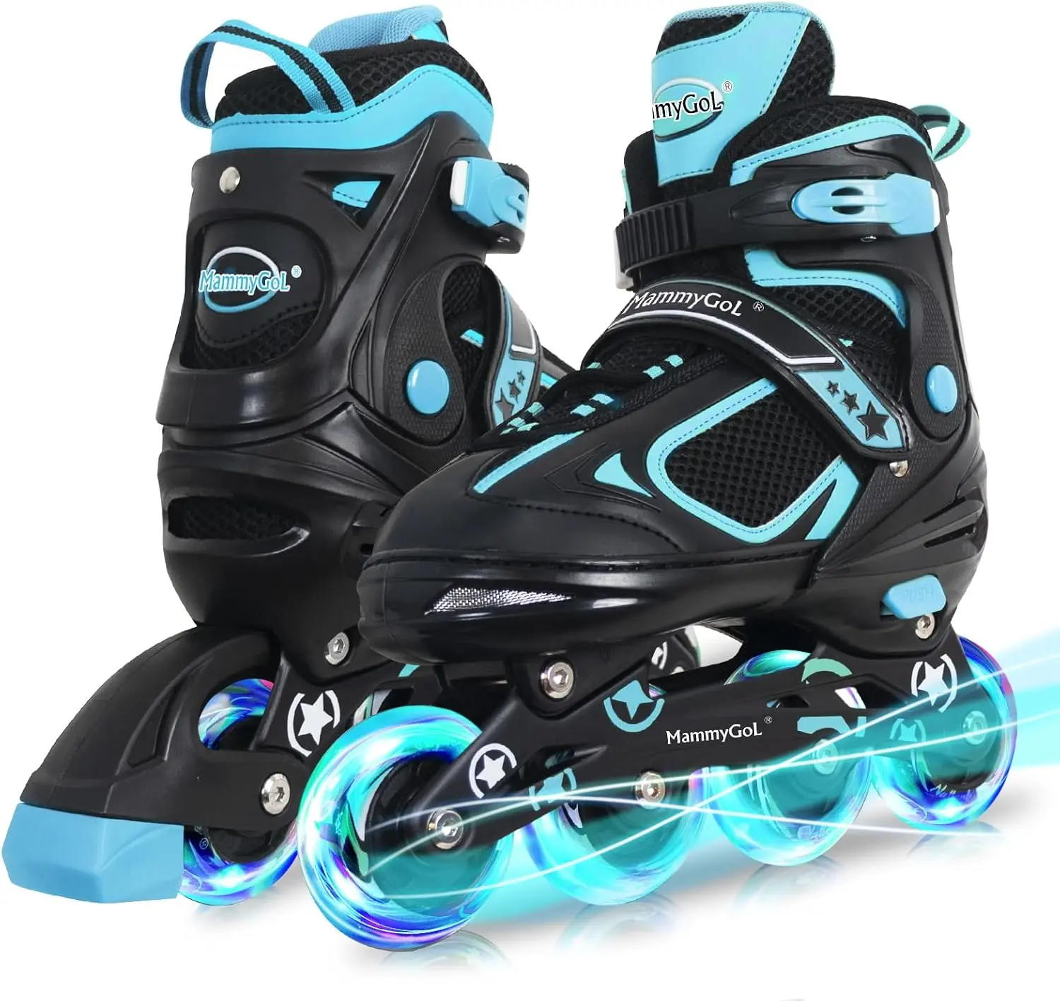 4 Size Adjustable Inline Rollerblades for Kids Boys Girls Ages 4-16, Battery Free Light Up Flashing Wheels Beginner Skates Indoor Outdoor Sports Birthday Christmas Gift