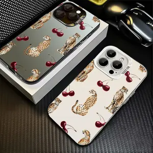 Cheetah and Cherry Print Phone Case， Vibrant Artistic Pattern Style for iPhone 17 16 15 14 13 12 11 Plus Pro Max， Chic Daily Gift.