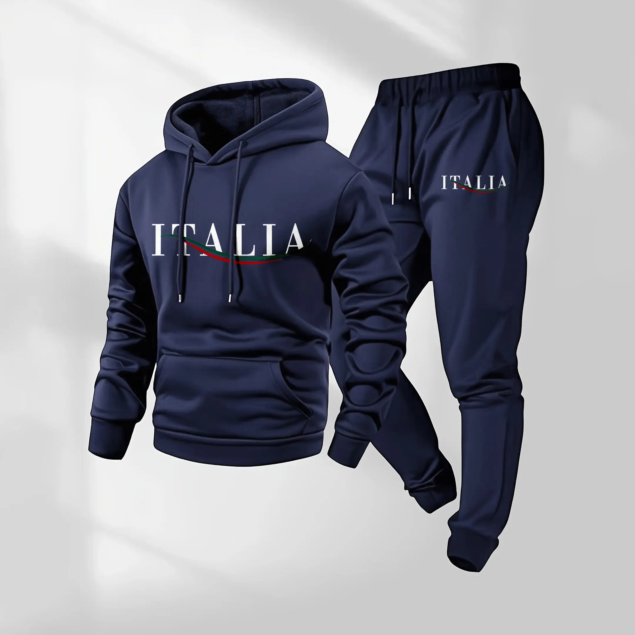 Men's Athletic Style Activewear, Letter Print Loose-Fitting Polyester Tracksuit with Knit Hoodie and Sweatpants, Casual Sweatsuits, Men's 2 Piece Sets, Long Sleeves, Mensfashion, Knitted Fabric, Male, Machine Wash, Loose Fit, Hoodie/Jumper
