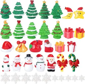 37 Pcs Miniature Resin Christmas Figurines-Tiny Figurines Christmas Trees Snowman Santa Claus-Mini Christmas Pendant Decoration for Winter Hloliday Christmas Village Home DIY Kit