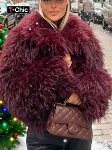 Christmas Limited Edition Lady Coat, Eco-Friendly Faux Fur Short Jacket, Fashion Versatile Design, Winter Plain Pattern, Fitted Style, Womenswear, Casual Comfy Jacket, Outerwear