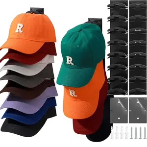 Baseball Cap Organizer Rack-2Pcs,Wall Hat Hooks with Strong Adhesive Holds up to 16Hats,Over-the-Door Closet Hat Hanger Display Stand,MultiLayer Cap Organizer Storage with 2Mounting Options