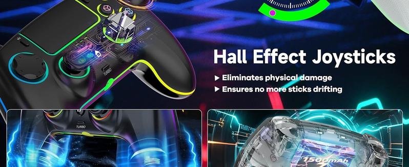 HUPEND Wireless Controller For PS-5/PC/MAC/iOS/Android/Steam Deck, Gamepad with 7 Variable Color RGB Light/Hall Effect Joystick/Dual Vibration/Turbo