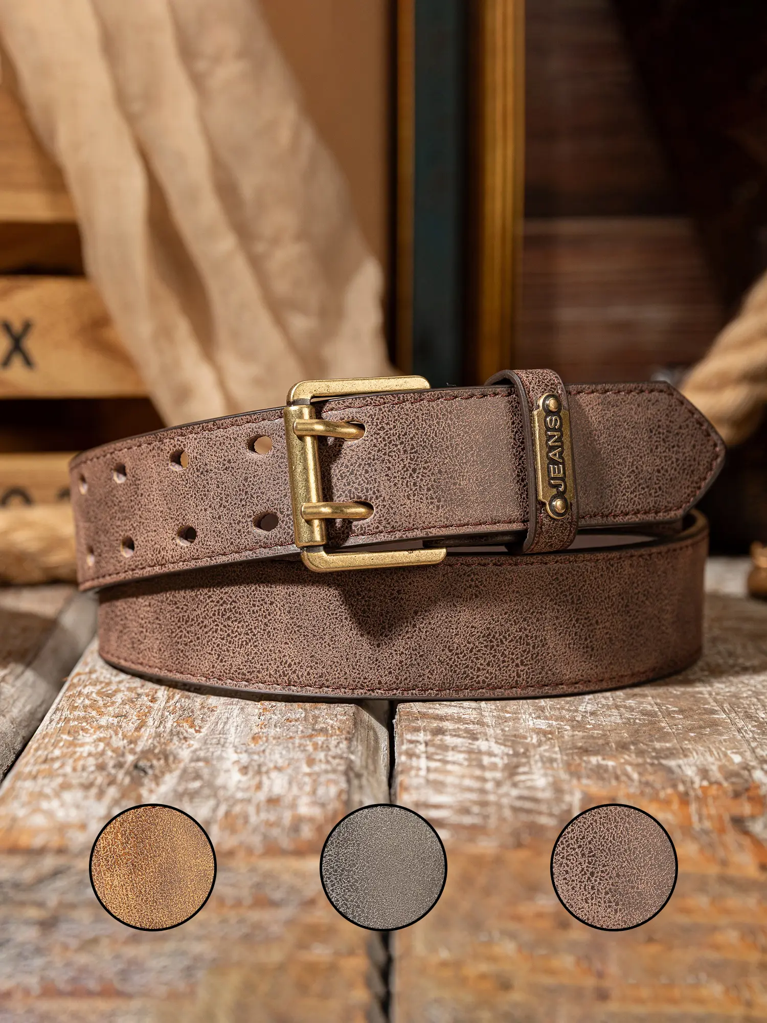 Vintage PU Leather Belt with Bronze Buckle, Unisex Retro Style Waistband for Men & Women, Durable and Stylish Accessory