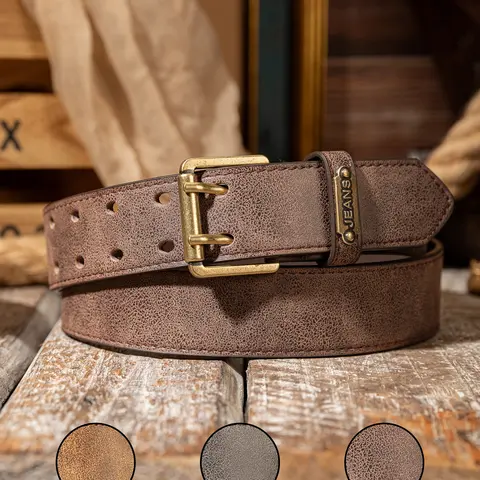 Vintage PU Leather Belt with Buckle, Unisex Retro Style Waistband for Men & Women, Durable and Stylish Accessory, Fashion Business Belt