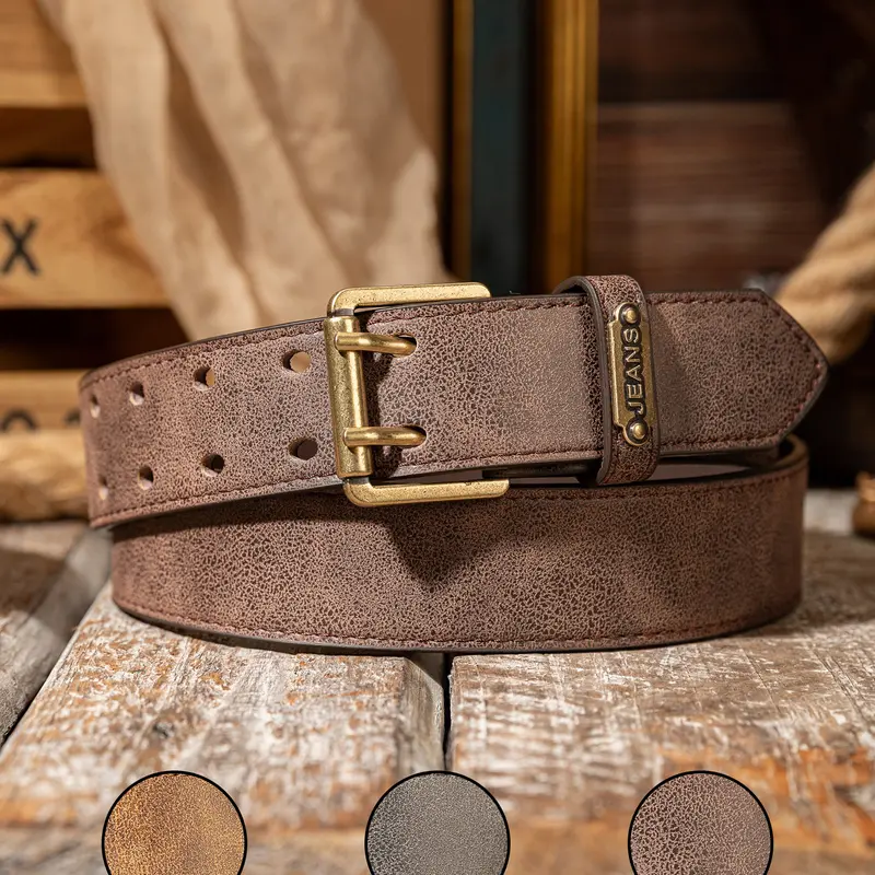 Vintage PU Leather Belt with Buckle, Unisex Retro Style Waistband for Men & Women, Durable and Stylish Accessory, Fashion Business Belt