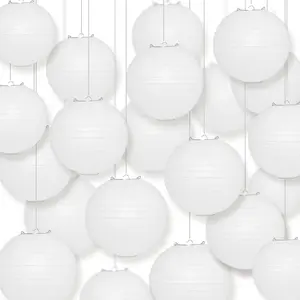 50-Pack 16 Inch White Parallel Ribbing Round Paper Lanterns