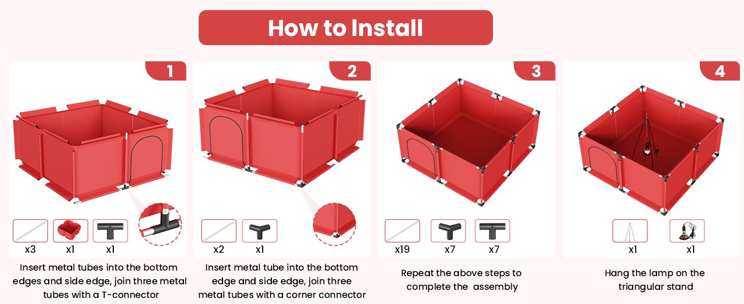 Square Brooder Box for Chicks, All-in-One Chick Starter Kit with 250W Heat Lamp, Perch, Feeder & Waterer Set, Stainless Steel Frame, Fits Up to 30 Chicks (Lamp)