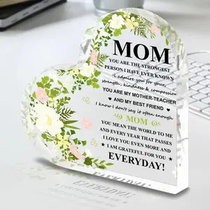 Acrylic Heart Shaped Flower Plaque, Gift for Grandma, Mother's Day Valentine's Day Present, Desktop Ornament & Home Decoration