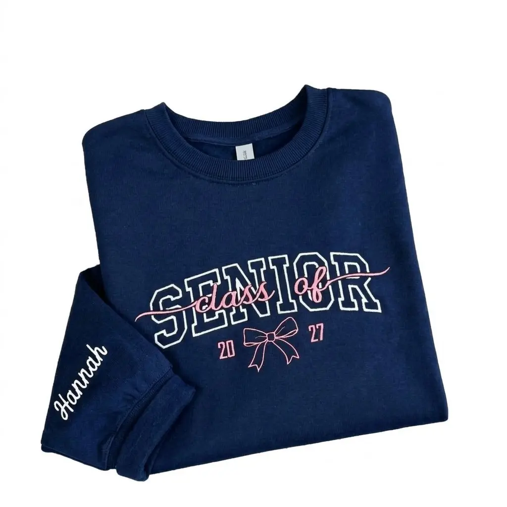 [Made in USA] Personalized Senior 2027 Sweatshirt, Class of 2027 Embroidered Crewneck, Coquette Graduation Gift, Cheer Team Gift