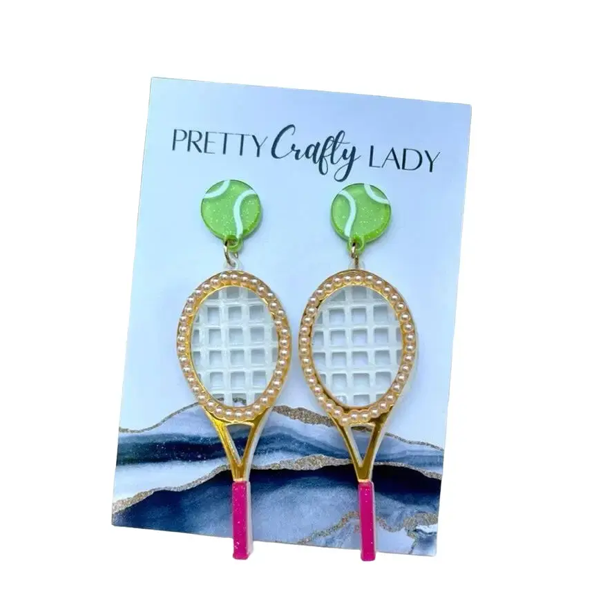 Beaded Pink Tennis Racquet Earrings for Women