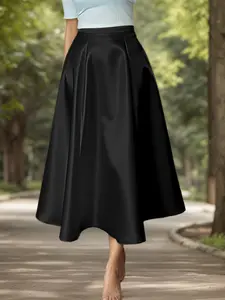 ZANZEA Women's Solid Color Satin Casual High-Waist A-Line Midi Skirt with Hidden Zipper, Suitable for Everyday, Daily Commute, Vacation