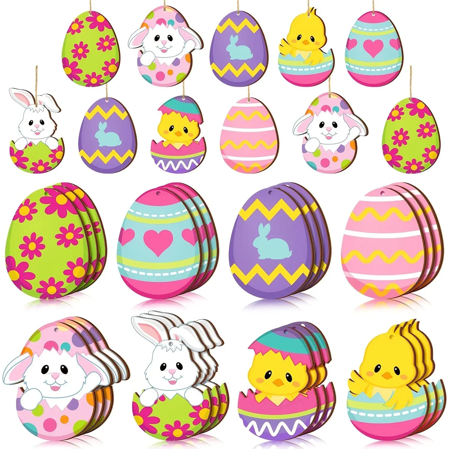 24-Piece Wooden Decorative Hanging Ornaments, Ideal for Easter, New Year, Festive Occasions, Vintage Style, Perfect for Christmas Tree, Room, Garden