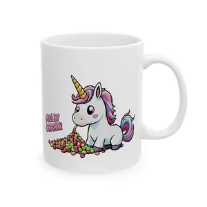 Molly Crank Funny Unicorn Ceramic Mug - Humorous Fantasy Coffee Cup, Novelty Gift for Animal Lovers, 11oz, 15oz Sizes, White Porcelain Tea Cup, Magical
