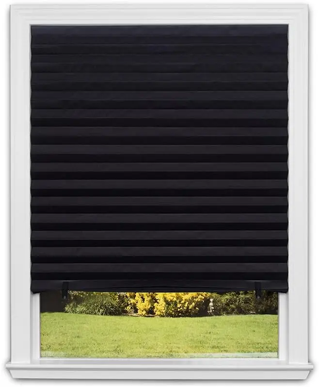 6-Pack No Tools Original Blackout Pleated Paper Shades, Black, 36" W x 72" L