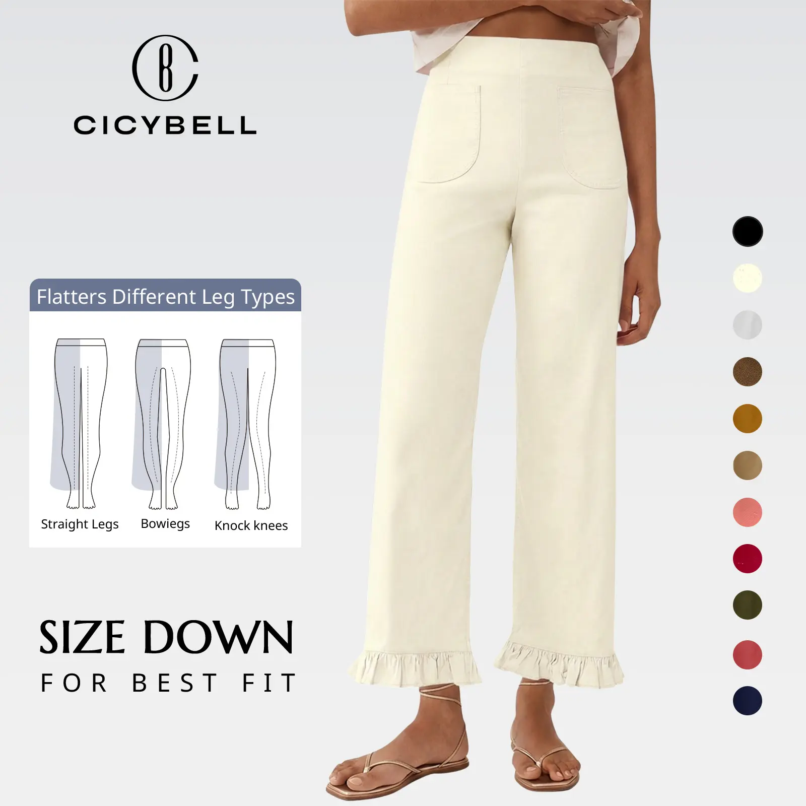 Cicy Bell Women’s Wide Leg Pants Casual High Waisted Ruffle Hem Zipper Loose Fit Trousers with Pockets