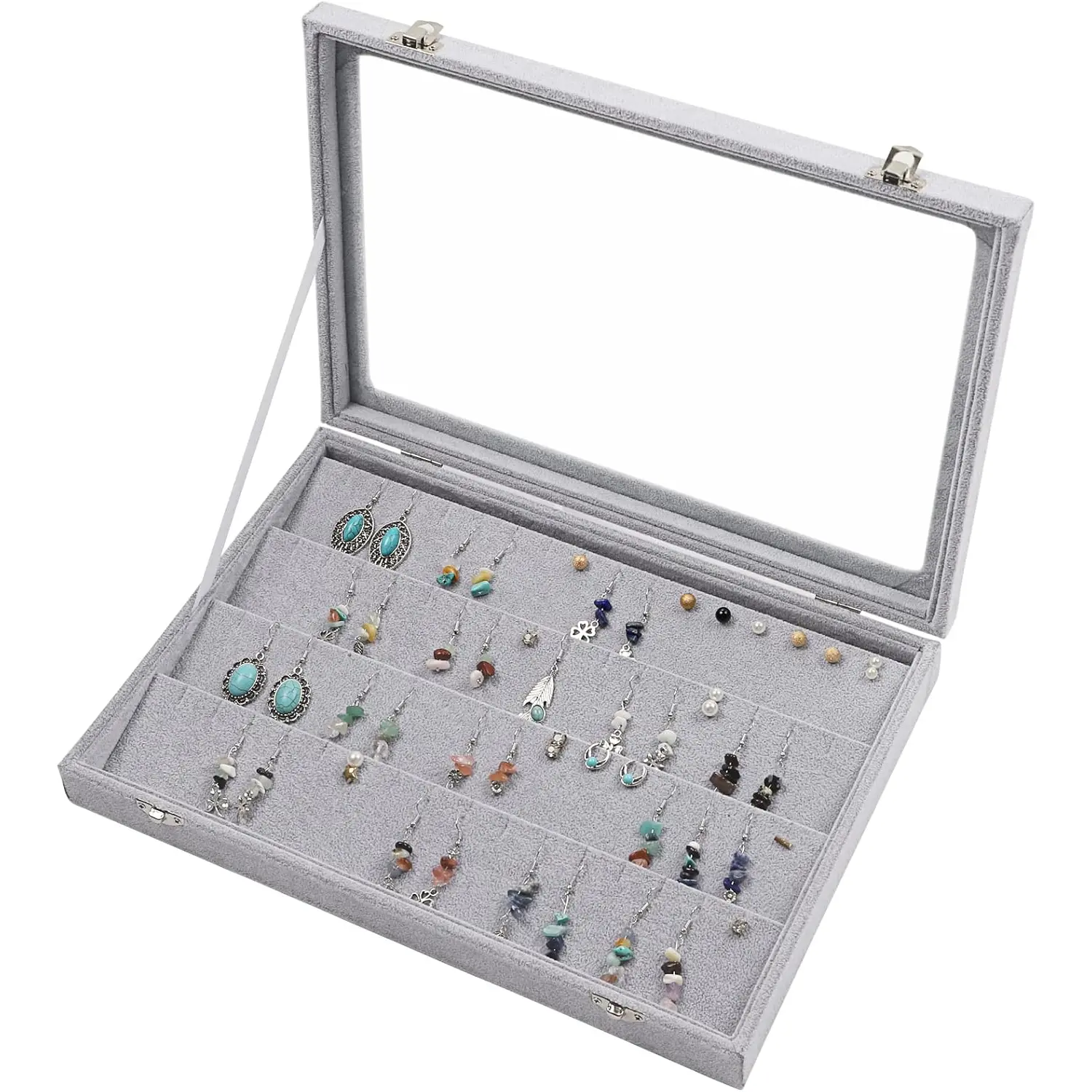 STYLIFING Jewelry Box for Earrings Only, 32 Pairs Earrings Organizer Box, Stud Earring Tray Earing Case with Clear Lid for Women STYLIFING