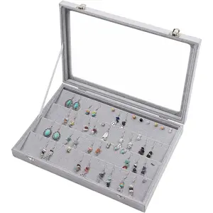 STYLIFING Jewelry Box for Earrings Only, 32 Pairs Earrings Organizer Box, Stud Earring Tray Earing Case with Clear Lid for Women STYLIFING
