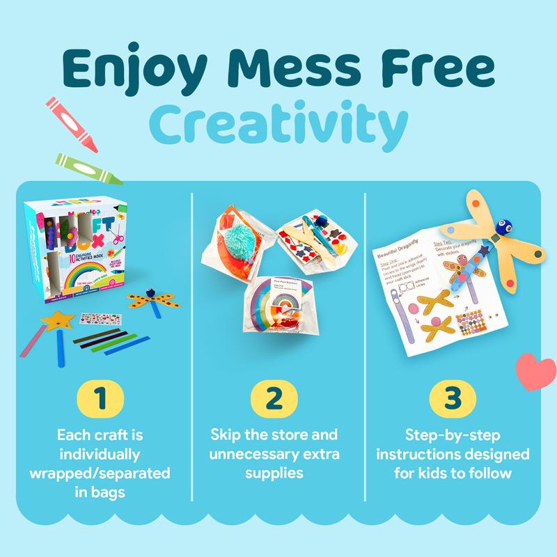 Mumaloo Craft Box for Kids Ages 3-8 – 10 Mess-Free Arts & Crafts Activities, DIY Toys with All Materials Included – Boosts Creativity & Fine Motor Skills