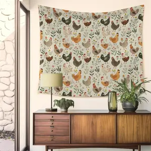 Rustic Chicken Floral Tapestry, Farmhouse Chicken Flower Wall Tapestries, Cottagecore Botanical Farm Animal Rooster Hen Hanging Wall Decor for Bedroom Living Room Home Kitchen