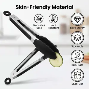 Stainless Steel Silicone Food Tongs for Kitchen, Heatproof and Non-Slip Cooking Utensils Suitable for Non-Stick Pans and Barbecue Tools