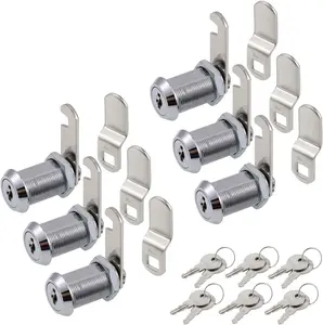 Cabinet Cam Lock, 1-1/8 Inch Keyed Alike Cam Locks Secure File Drawer Door Mailbox Tool Box Dresser RV Cylinder Replacement Lock Hardware, Fits on 1" Max Panel Thickness (6 Pack) Chrome Finish