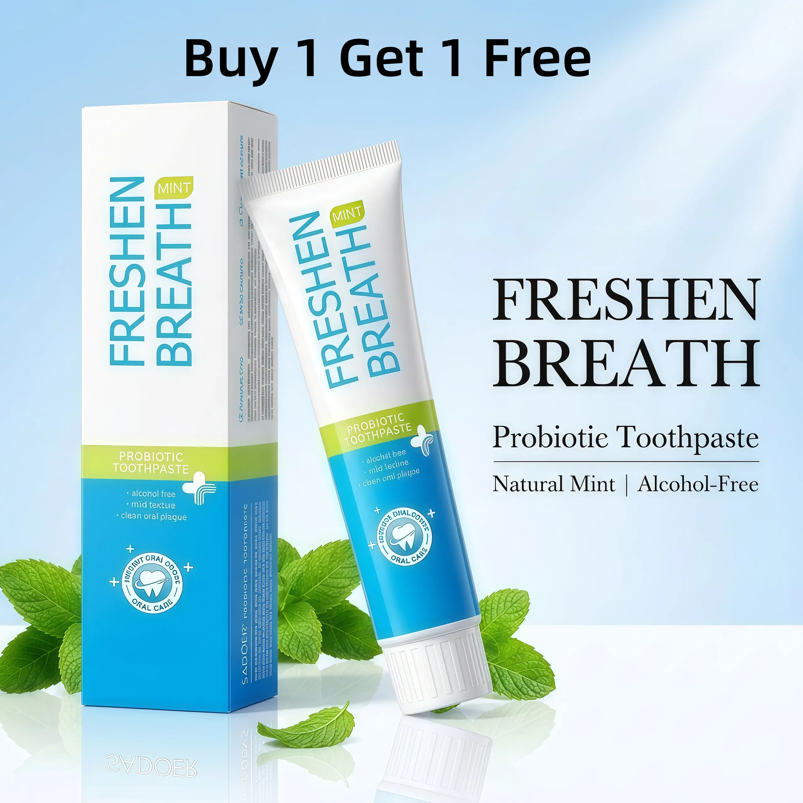 【Buy 1 Get 1 Free】Fluoride-Free Probiotic Toothpaste  - Brightening, Mint-Flavored, Deep Clean, Anti-Plaque Oral Care for Natural Teeth Whiteness & Oral Health Management