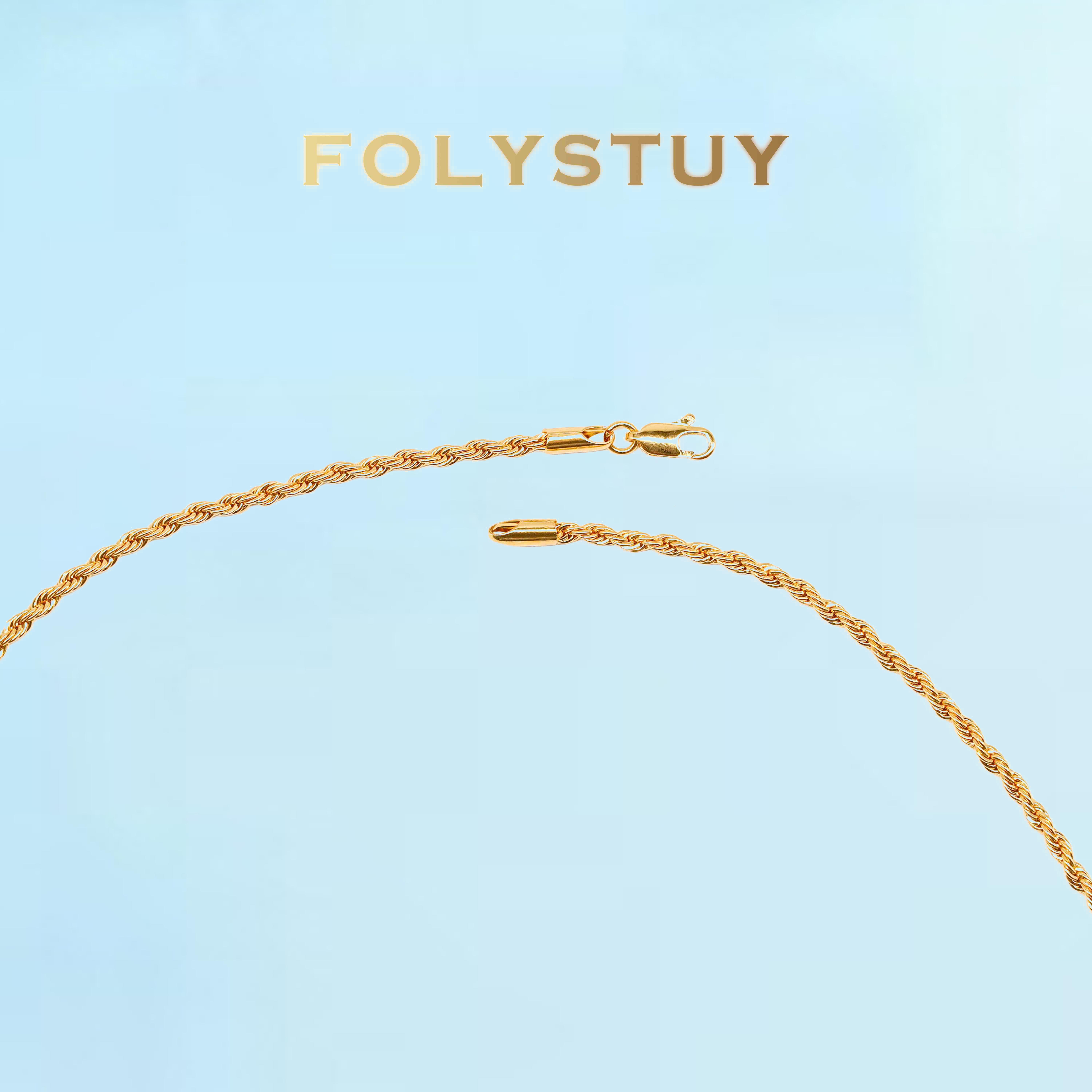 [FOLYSTUY (Y109)]Long Twisted Rope Link Necklace, 0.12" Width 27.5" Length Everyday Wear Accessory