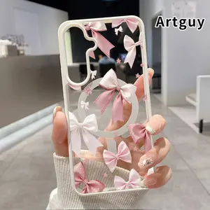 Magnetic Phone Case Compatible with Samsung Galaxy S24 Plus S25 S23 FE S22 Ultra S22+ Bow Adorned Fantasy Acrylic Transparent All Coverage support wireless charging Cell Phone Cover Gift for Girl