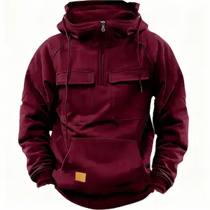 Half Zipper Men's Tactical Hoodies Solid Warm Fleece Military Sweatshirts Multi Pockets Male Hooded Jackets Thick Outdoor Polar Autumn winter