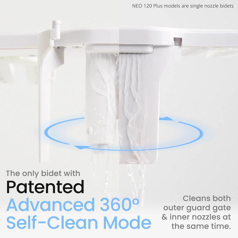 LUXE Bidet NEO 120 Plus - Rear Wash Only, Bidet Attachment for Toilet Seat, Easy Slide-in Install, Patented 360° Self-Clean, and Flip Feature