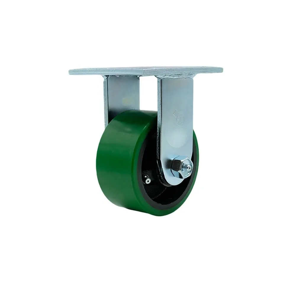 Service Caster SCC-30R420-PUR-GB Polyurethane on Cast Iron Rigid Top Plate Heavy Duty Caster with 4 in. Green Wheel - 700 lbs Capacity per Caster