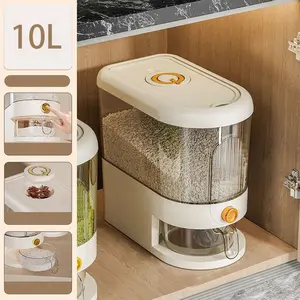 1pc Press-Type Rice Bucket for Kitchen Storage, 20 Lbs Capacity, Transparent and Solid Color Options, Anti-Mosquito Lid, Includes Measuring Cup