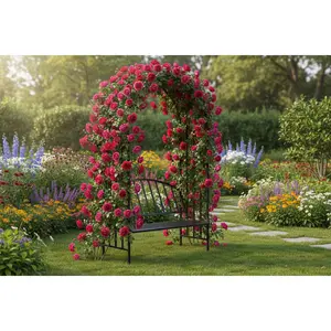 Garden Rose Arch with Bench – Metal Arbor