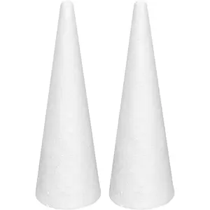 Foam Cones for DIY Arts and Crafts (4.65 x 15.7 in, 2 Pack), White Polystyrene Christmas Tree Foam Cones Craft Supplies for DIY Home Craft Project Christmas Tree Table Centerpiece