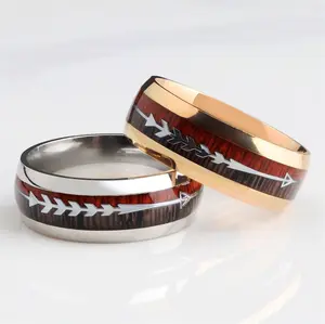 Mens Antler Wedding Band with Koa Wood and Arrow Inlay Tungsten Deer Antler Rings for Men Rustic Boho Anniversary Gifts