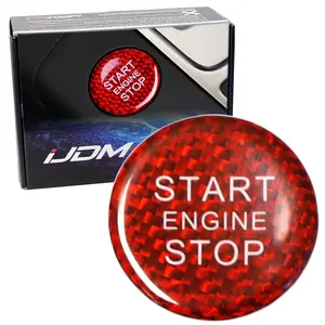 iJDMTOY Gloss Red Real Carbon Fiber Keyless Engine Start/Stop Push Start Button Cover For Audi A4 A5 A7 A8 Q3 Q5 Q7, etc