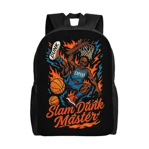 Fiery Skeleton Basketball Player Backpack, Durable Water-Resistant Oxford Cloth Laptop Bag, Large Capacity Adjustable Bag for Sports & School