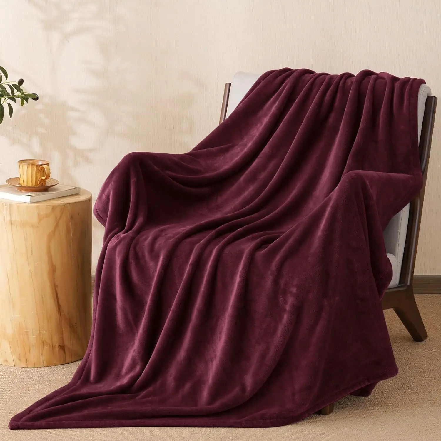 Ultra Plush Microfleece Throw Blanket for Adults - 300GSM Recycled Synthetic Fiber, 50x60in Wine Red/Burgundy, Lightweight, Breathable, Durable, Fade-Resistant, No-Shed, No-Pilling, Modern, Machine-Washable, Indoor/Outdoor for Couch, Backpacking, Picnic
