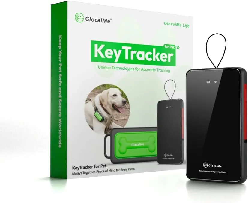 GlocalMe KeyTracker GPS Tracker for Dogs, Global Unlimited Range Pet Tracker with 6 Location Technologies for Real Time Tracking, GPS Dog Tracker with Global Network Service, Waterproof